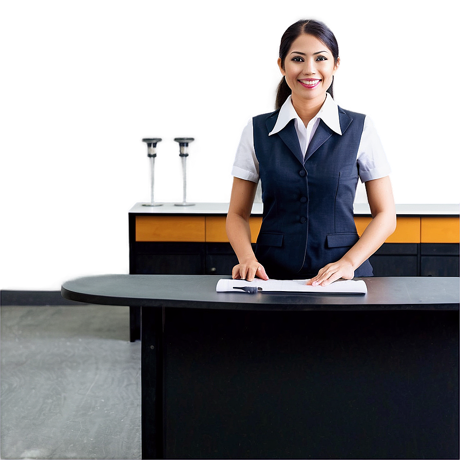 Receptionist At Computer Desk Png 06272024