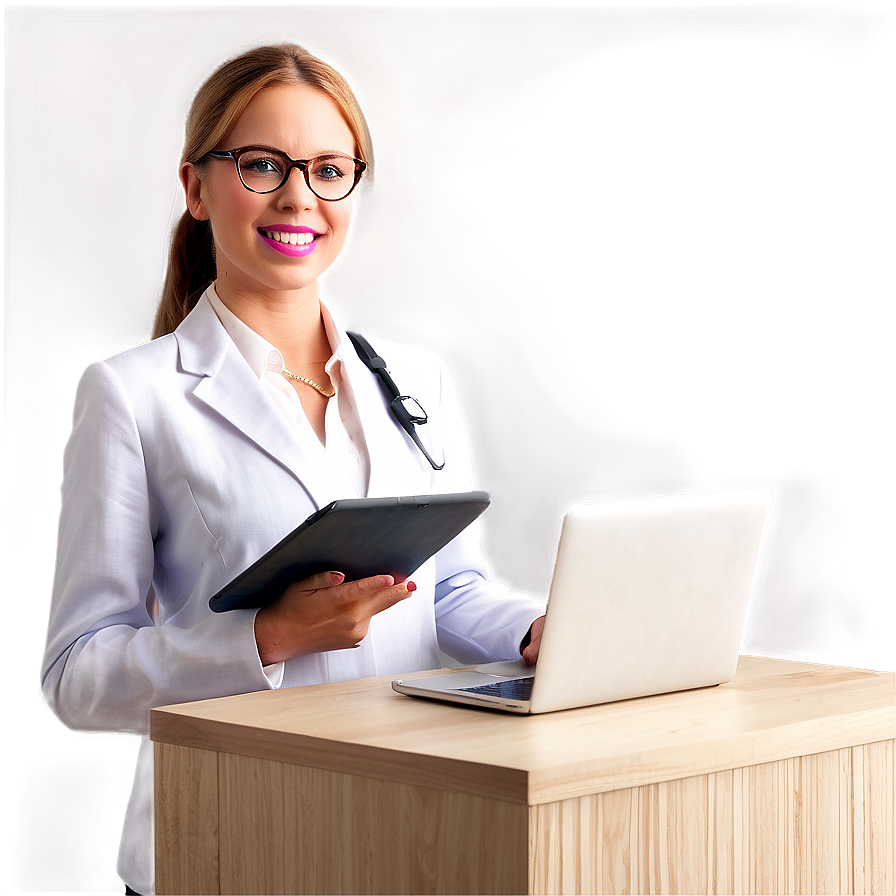 Receptionist With Laptop Png Kmm