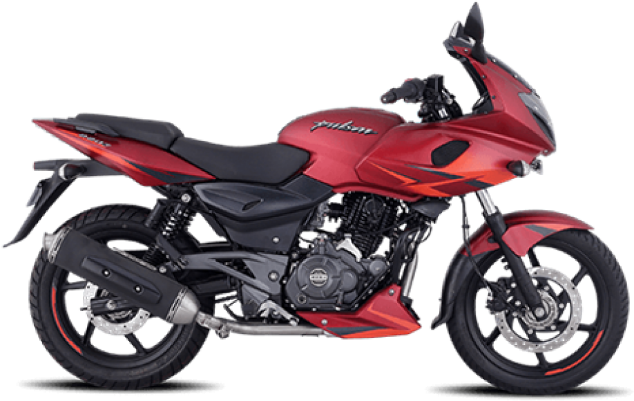 Red Bajaj Pulsar Motorcycle Profile View