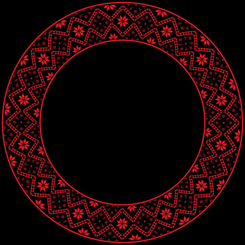 Red Black Geometric Round Frame