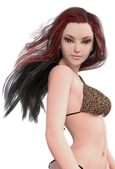 Red Black Hair3 D Model Woman