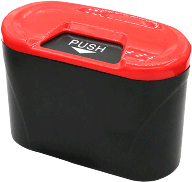 Red Black Push Lid Trash Can