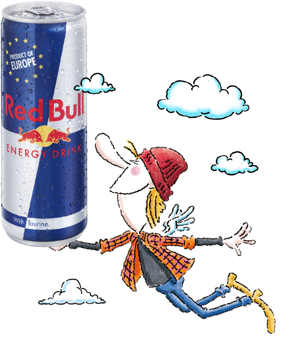 Red Bull Canand Cartoon Figure Flying