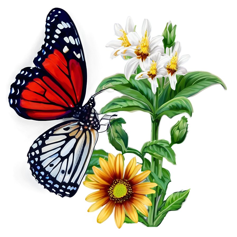 Red Butterfly On Flower Png 06122024