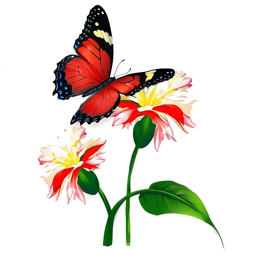 Red Butterfly On Flower Png Ngu44