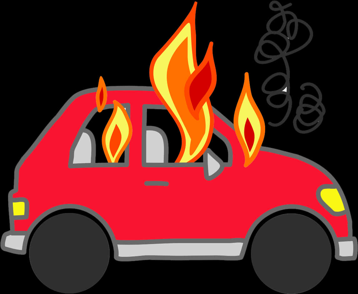 Red Car On Fire Cartoon Illustration