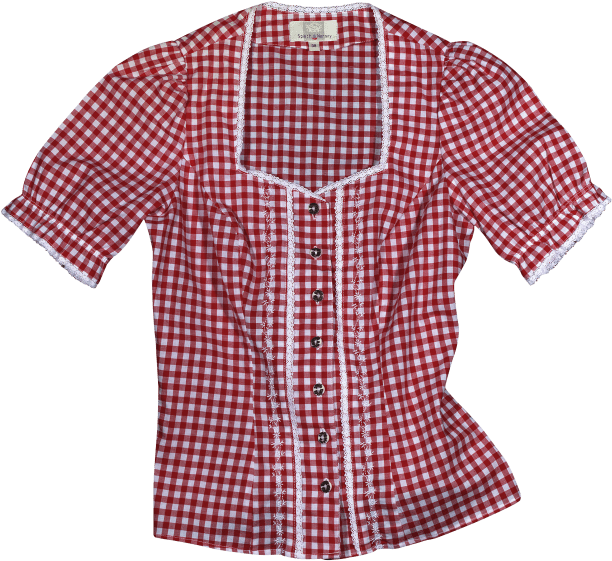 Red Checkered Blousewith Lace Trim