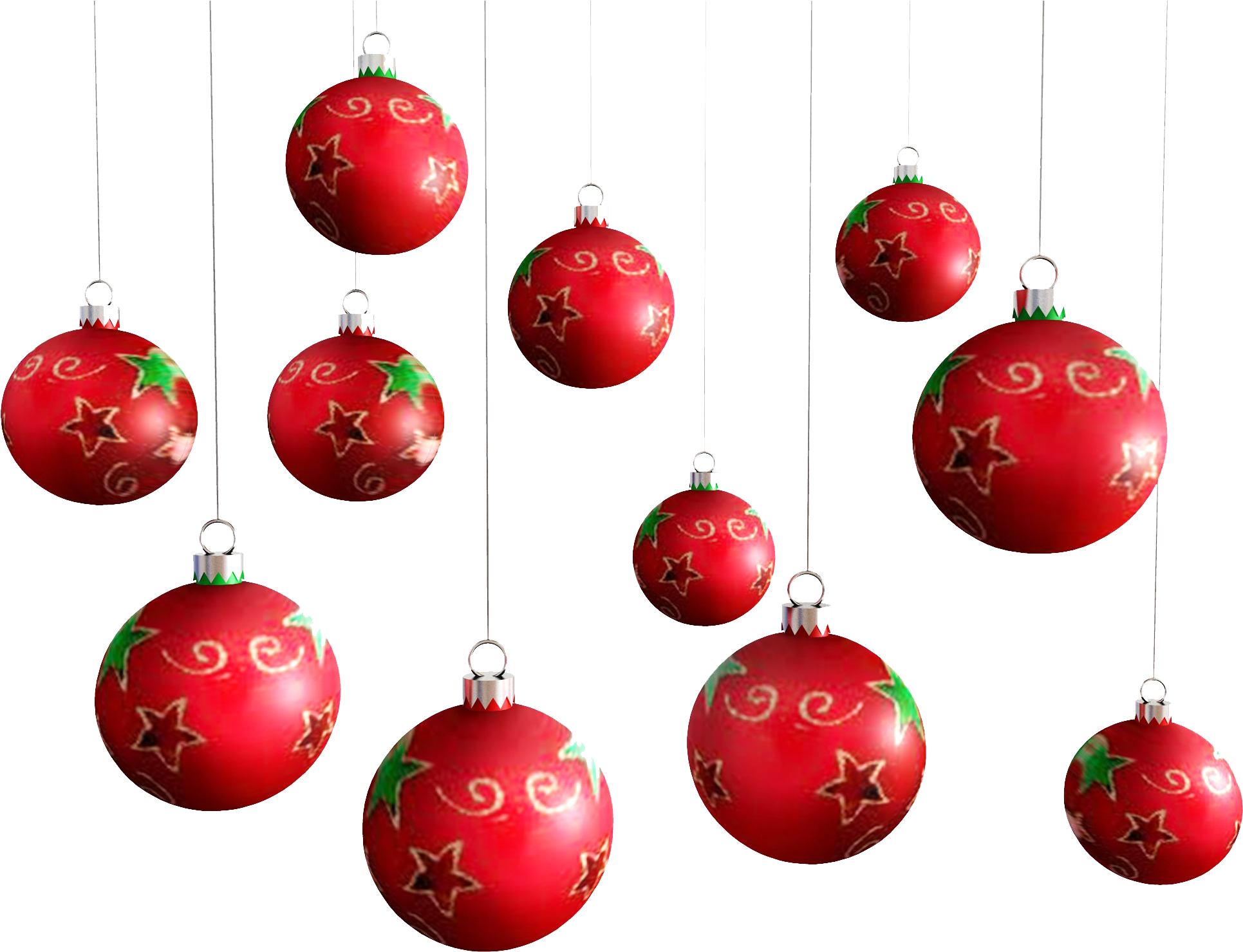 Red Christmas Balls Hanging Transparent Background