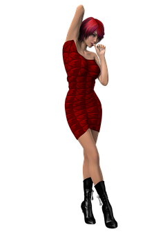 Red Dress Animated Woman Pose