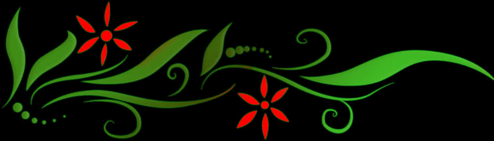 Red Flowers Green Swirls Design