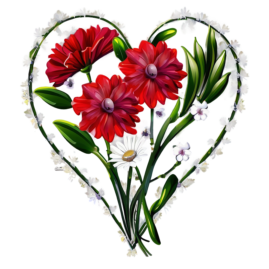 Red Flowers Heart Png Stq77