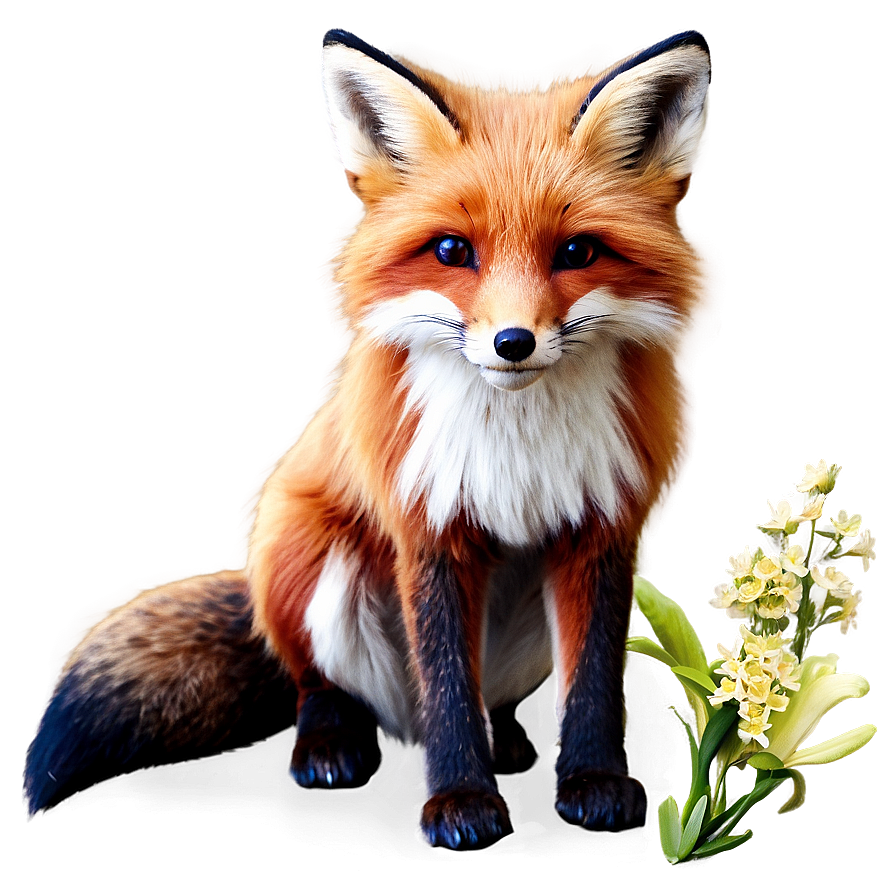 Red Fox With Flowers Png 73