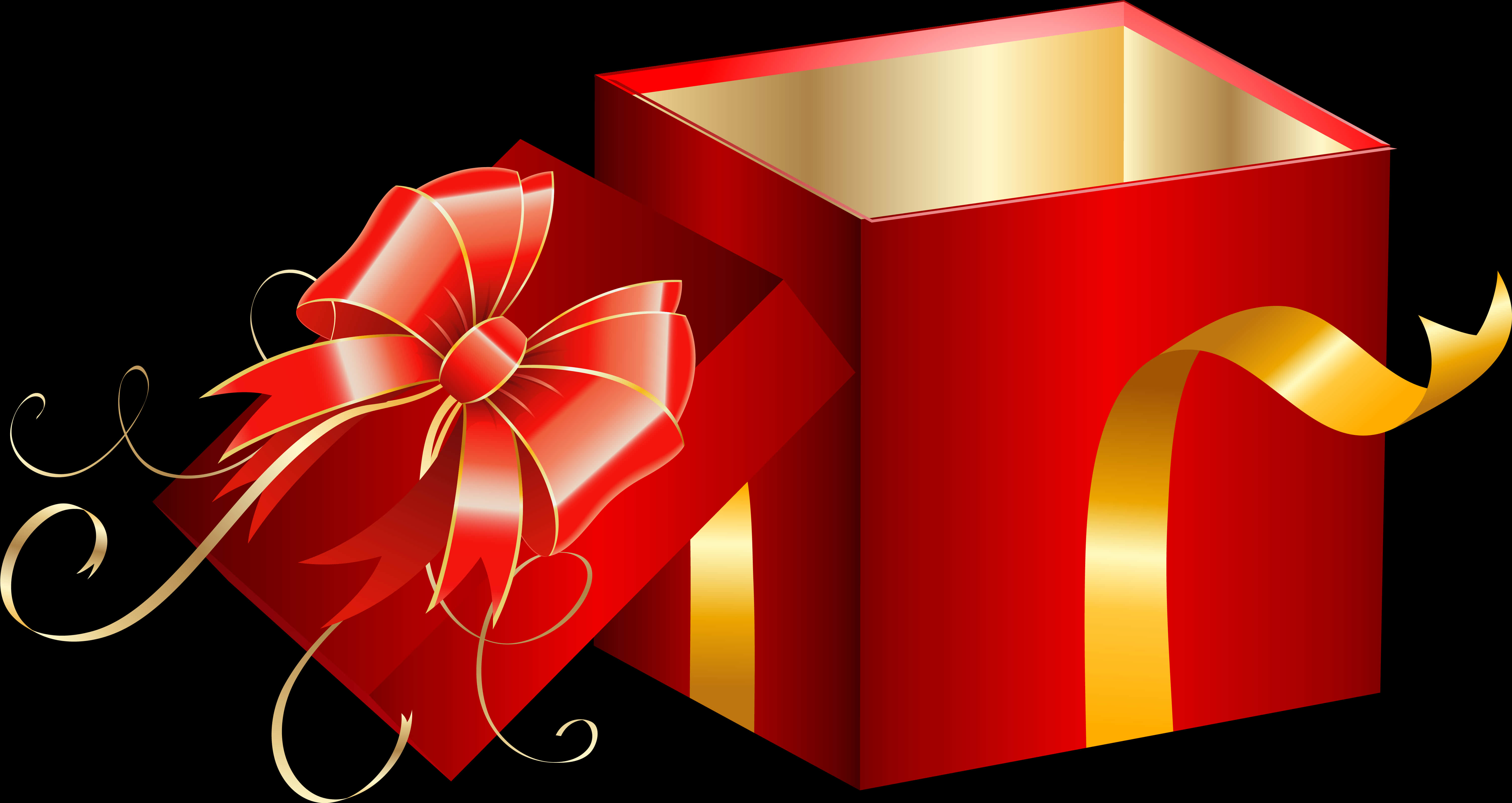 Red Gift Box Open With Golden Ribbon