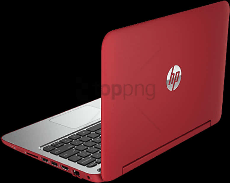 Red H P Laptop Back View