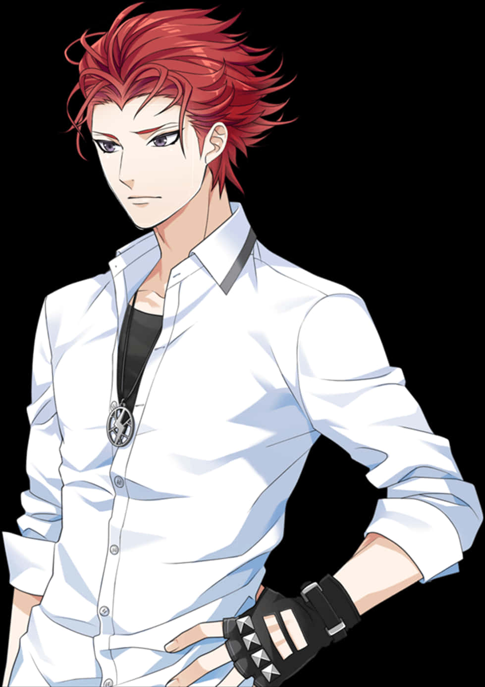 Red Haired Anime Boy White Shirt