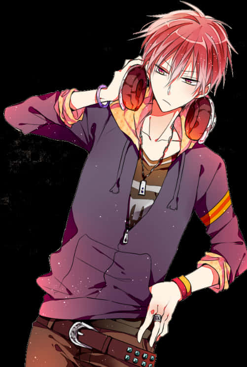 Red Haired Anime Boywith Headphones