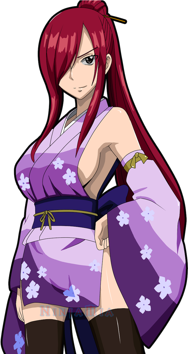 Red Haired Anime Characterin Purple Kimono