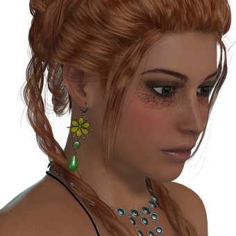 Red Haired Womanwith Green Earrings