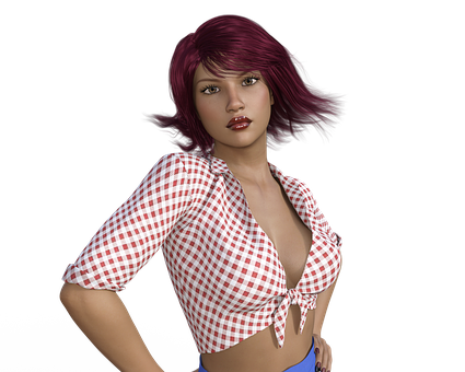 Red Haired3 D Character Gingham Top