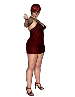 Red Haired3 D Characterin Red Dress