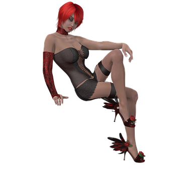 Red Haired3 D Modelin Lingerie