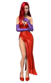 Red Haired3 D Modelin Red Dress