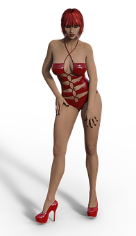 Red Haired3 D Modelin Red Outfit