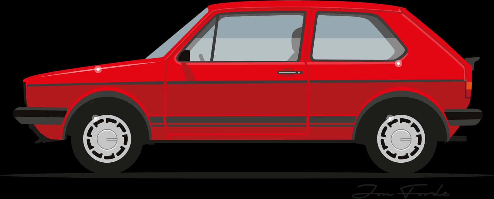 Red Hatchback Car Side View