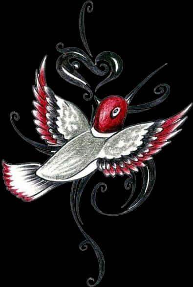 Red Headed Hummingbird Tattoo Design