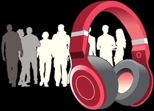 Red Headphones Silhouetted People