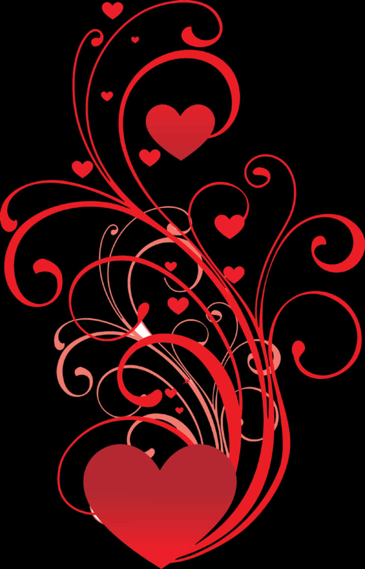 Red Heart Swirls Black Background