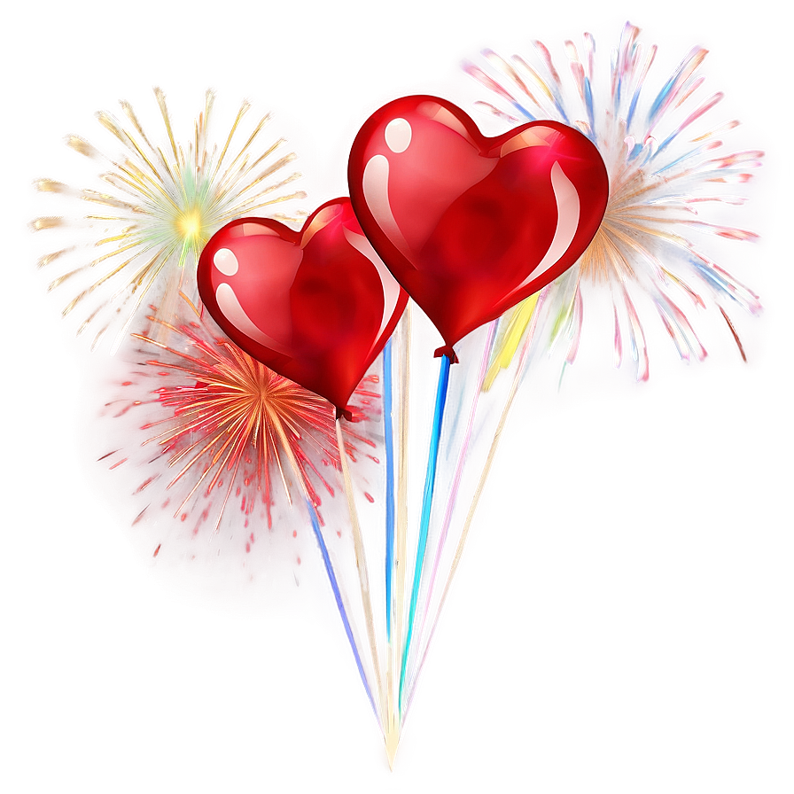 Red Hearts And Fireworks Png Bvd