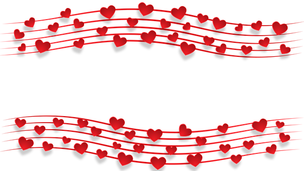 Red Hearts Musical Notes Black Background