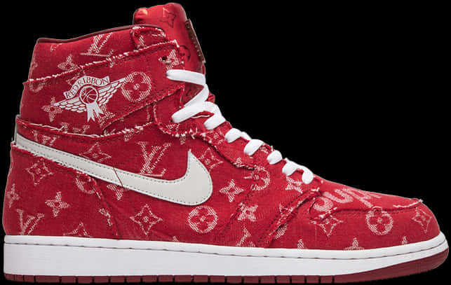 Red High Top Sneakerwith Designer Pattern