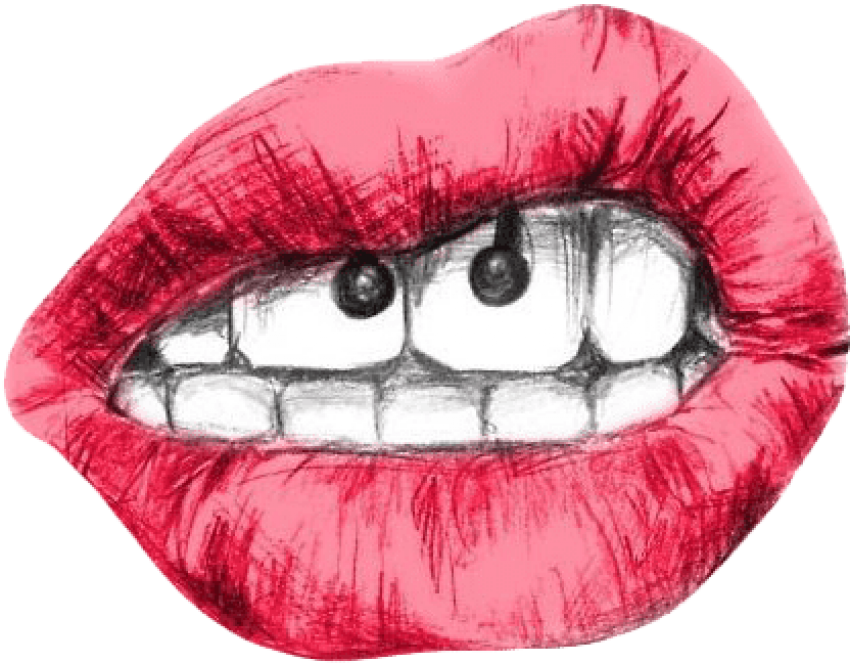 Red Lips Cartoon Eyes Piercing Illustration