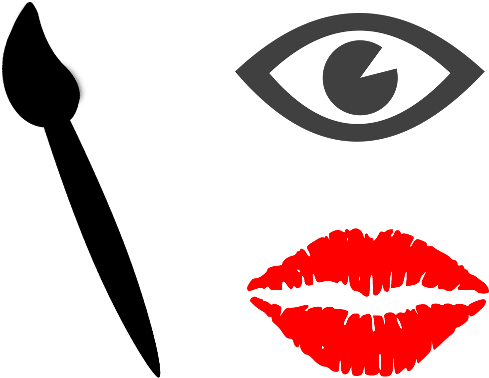 Red Lips Eye Brush Icon Set