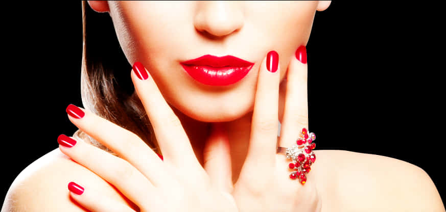 Red Manicureand Lipstick Beauty