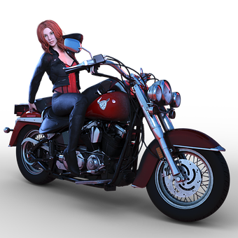 Red Motorcycleand Woman3 D Render