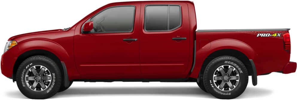 Red Nissan Frontier P R O4 X Side View