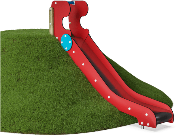 Red Playground Slideon Grass