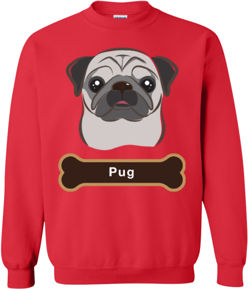 Red Pug Sweatshirtwith Bone Graphic