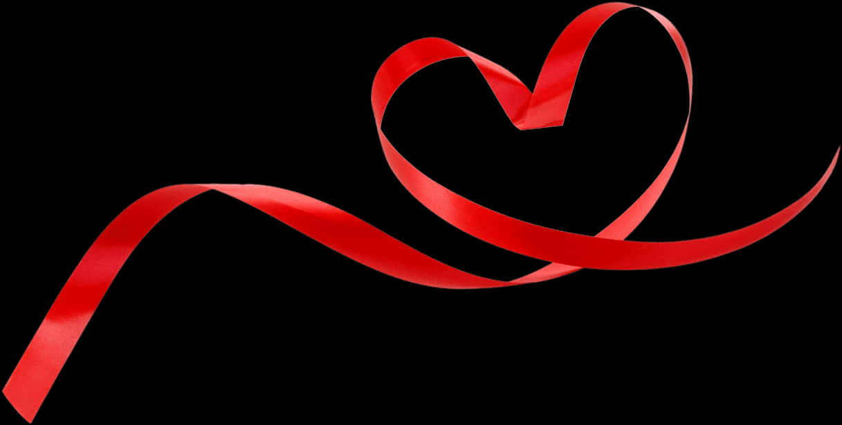 Red Ribbon Heart Shapeon Black Background