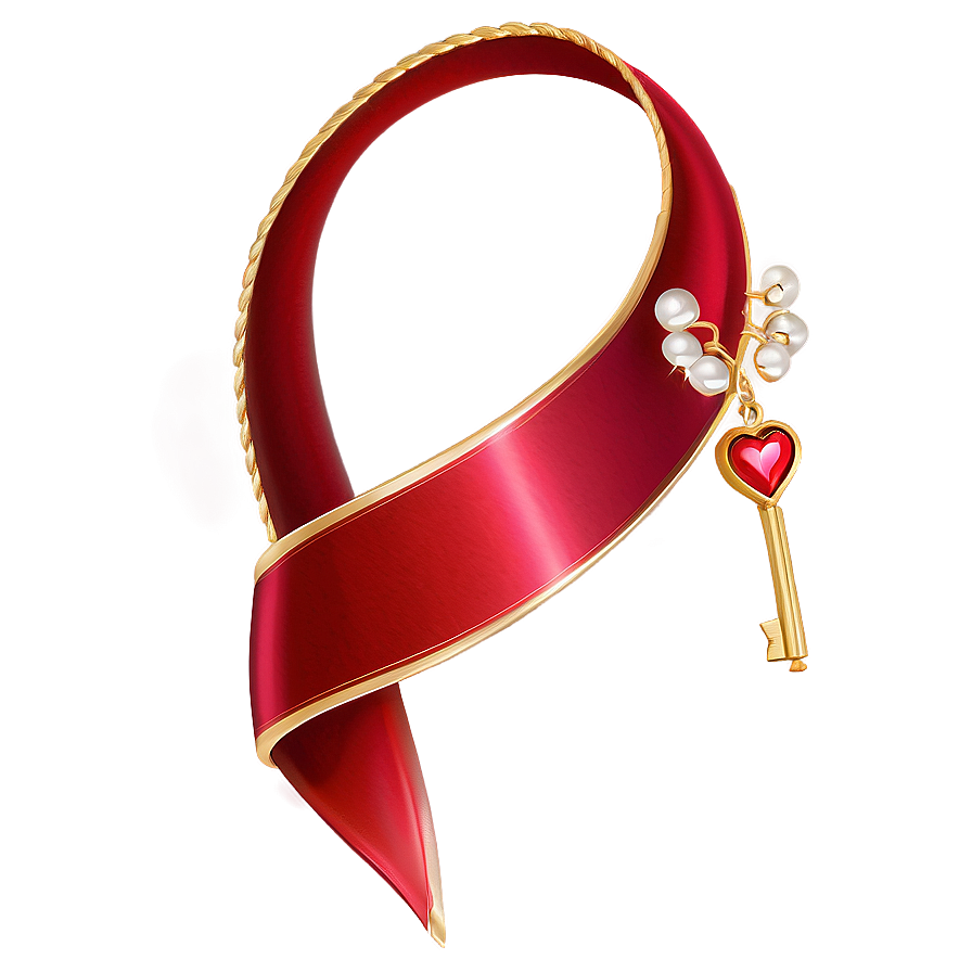 Red Ribbon With Heart Charm Png 33