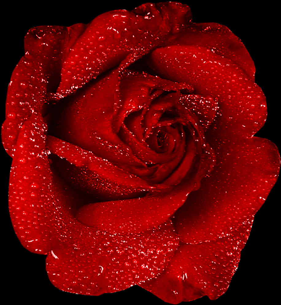 Red Rose Dewdrops Black Background