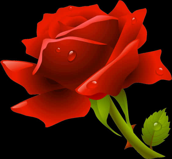 Red Rose With Dew Drops.png