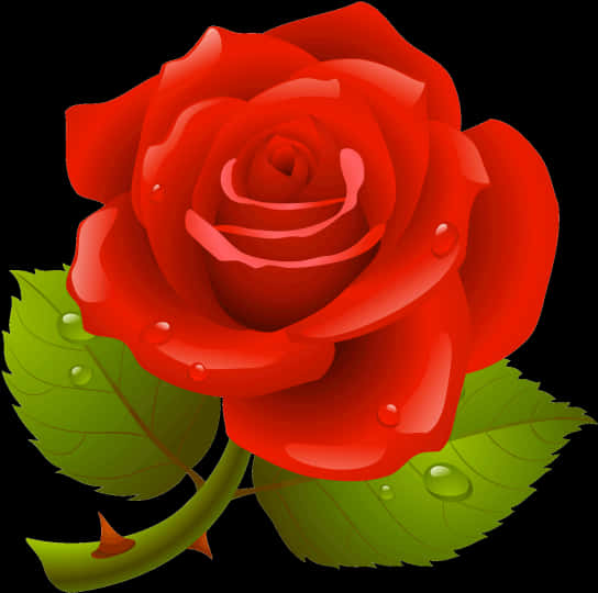 Red Rose With Dew Drops.png