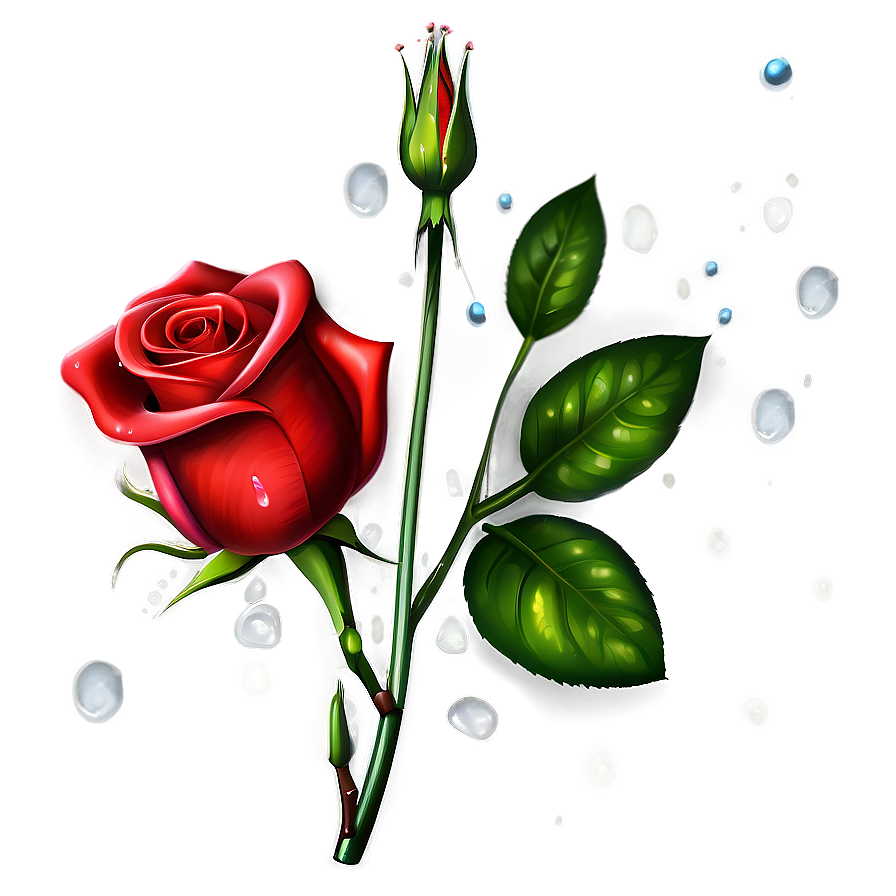 Red Rose With Dewdrops Png Ouy