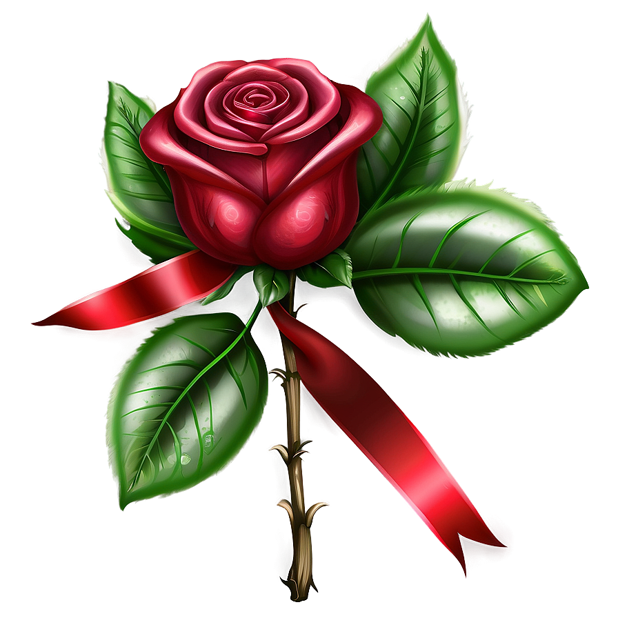 Red Rose With Ribbon Png 73