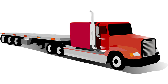 Red Semi Truck Flatbed Trailer Graphic