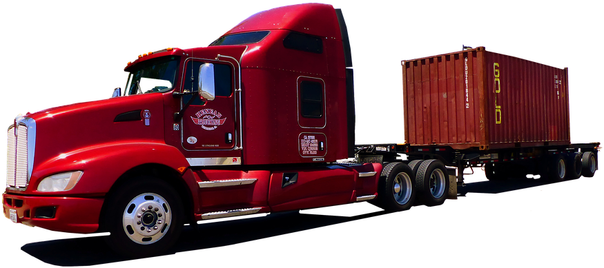 Red Semi Truck Hauling Shipping Container